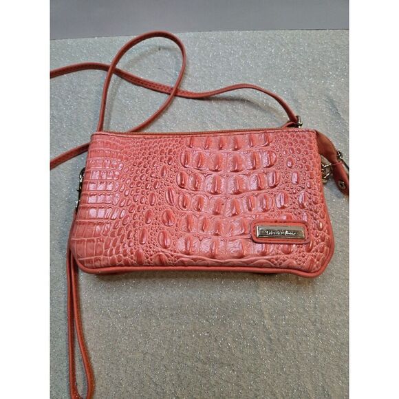 Madi Claire Handbags - Madi Claire Peach Croc Embossed Leather Mini Crossbody Wallet Purse